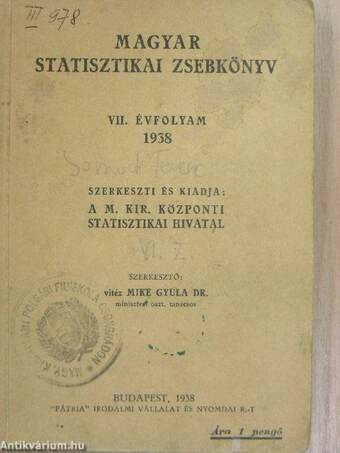 Magyar statisztikai zsebkönyv 1938.