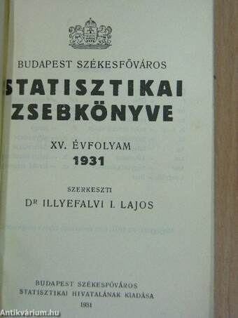 Budapest Székesfőváros Statisztikai Zsebkönyve 1931.