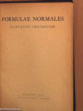 Formulae Normales/Pótfüzet az 1954. évben megjelent Formulae Normales szabványos vényminták kiadásához