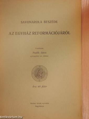 Savonarola beszéde az egyház reformációjáról