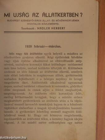 Mi ujság az állatkertben 1938. február-március