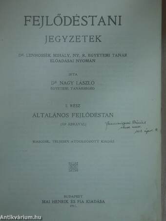 Fejlődéstani jegyzetek I-II.