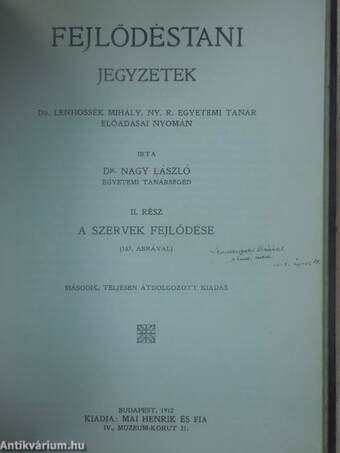 Fejlődéstani jegyzetek I-II.