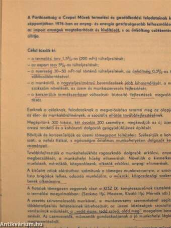 A Magyar Szocialista Munkáspárt Csepel Vas- és Fémművek Bizottságának felhívása a szocialista és munkabrigádokhoz a gyár minden dolgozójához