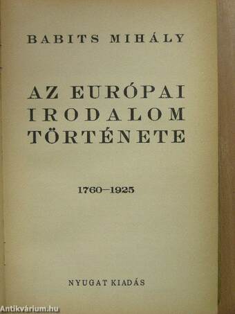 Az európai irodalom története (rossz állapotú)