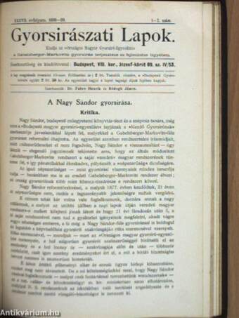 Budapesti Gyorsiró 1897. szeptember-1898. június/1898. szeptember-1899. június/Gyorsirászati Lapok 1898-1899. 1-4. szám