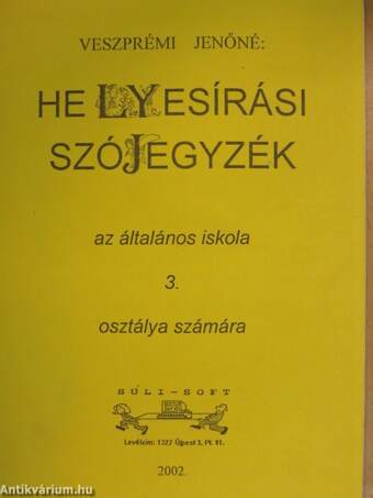 Helyesírási szójegyzék az általános iskola 3. osztálya számára