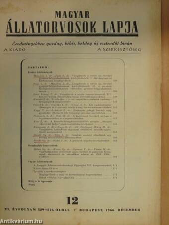 Magyar Állatorvosok Lapja 1966. december