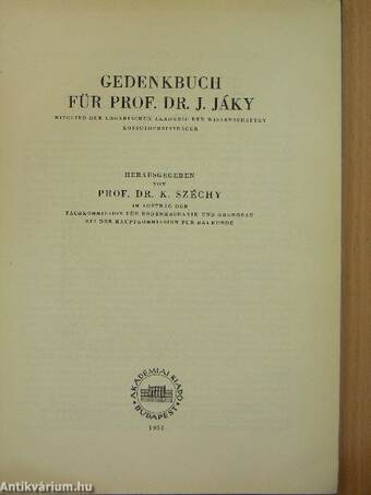 Gedenkbuch für Prof. Dr. J. Jáky