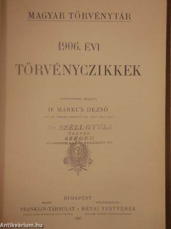 1906. évi törvényczikkek