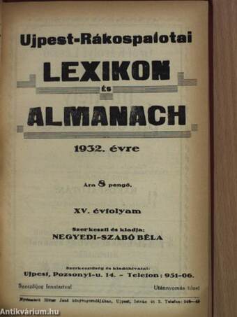 Ujpest-Rákospalotai lexikon és almanach 1932. évre