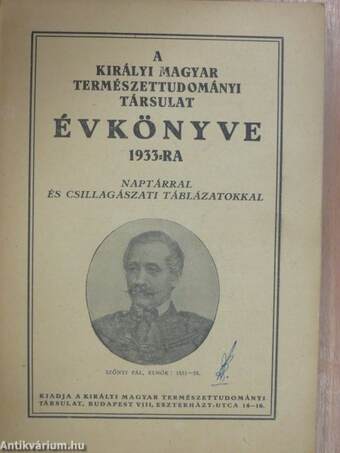 A Királyi Magyar Természettudományi Társulat évkönyve 1933-ra