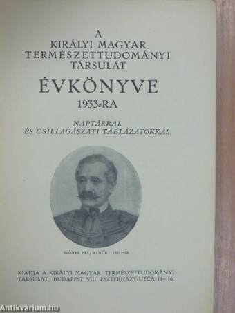 A Királyi Magyar Természettudományi Társulat évkönyve 1933-ra