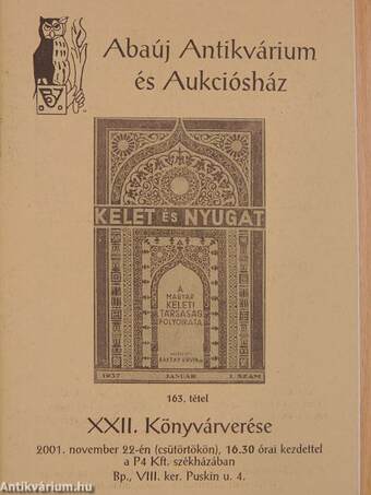 Abaúj Antikvárium és Aukciósház XXII. könyvárverése