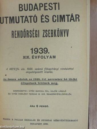 Rendőrségi zsebkönyv 1939.