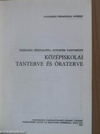 Vajdaság Szocialista Autonóm Tartomány középiskolai tanterve és óraterve