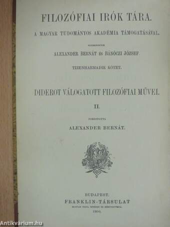 Diderot válogatott filozófiai művei II. (töredék)