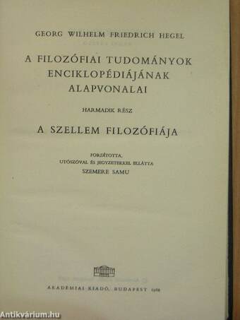 A filozófiai tudományok enciklopédiájának alapvonalai III.