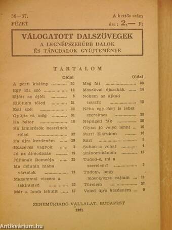 Válogatott dalszövegek 36-37.