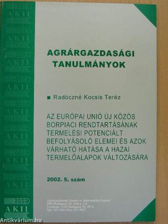Agrárgazdasági tanulmányok 2002/5.