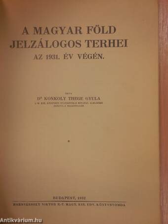 A magyar föld jelzálogos terhei az 1931. év végén