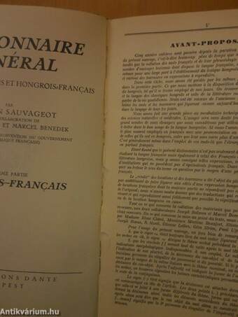 Magyar és francia nagy kéziszótár II. (rossz állapotú)