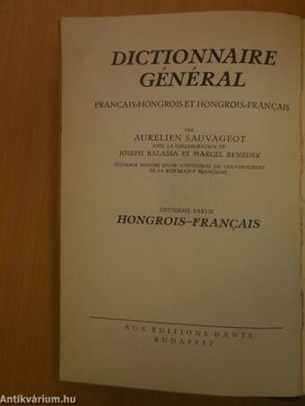 Magyar és francia nagy kéziszótár II. (rossz állapotú)