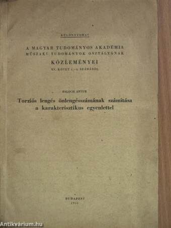 Torziós lengés önlengésszámának számítása a karakterisztikus egyenlettel