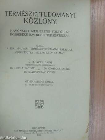 Természettudományi Közlöny 1925. január-december