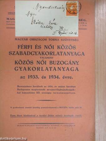 A Magyar Országos Torna Szövetség férfi és női közös szabadgyakorlatanyaga valamint közös női buzogány gyakorlatanyaga az 1933. és 1934. évre