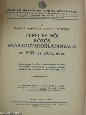 A Magyar Országos Torna Szövetség férfi és női közös szabadgyakorlatanyaga az 1933. és 1934. évre