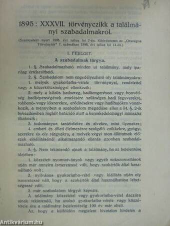 1895: XXXVII. törvényczikk a találmányi szabadalmakról