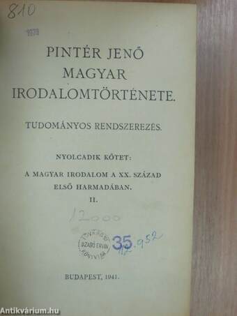 Pintér Jenő magyar irodalomtörténete VIII/II. (töredék)