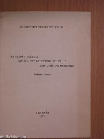 "Nemzedék helyett, egy nemzet lehettünk volna..."