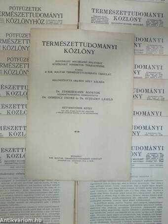 Természettudományi Közlöny 1943. január-december/Pótfüzetek a Természettudományi Közlönyhöz 1943. január-december