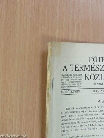 Természettudományi Közlöny 1943. január-december/Pótfüzetek a Természettudományi Közlönyhöz 1943. január-december