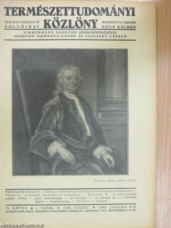 Természettudományi Közlöny 1943. január-december/Pótfüzetek a Természettudományi Közlönyhöz 1943. január-december