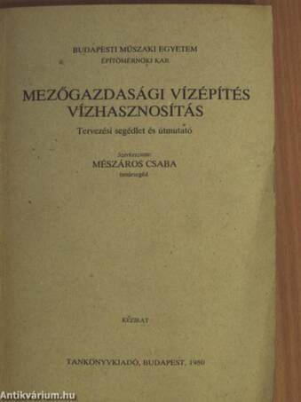 Mezőgazdasági vízépítés, vízhasznosítás