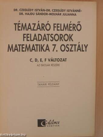 Témazáró felmérő feladatsorok - matematika 7. osztály