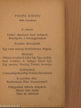 Fehér Könyv 1900. februárius