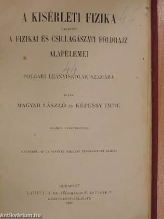 A kisérleti fizika valamint a fizikai és csillagászati földrajz alapelemei