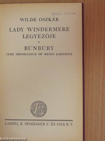 Lady Windermere legyezője/Bunbury