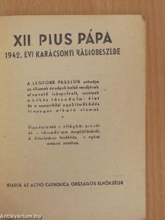 XII. Pius pápa 1942. évi karácsonyi rádióbeszéde