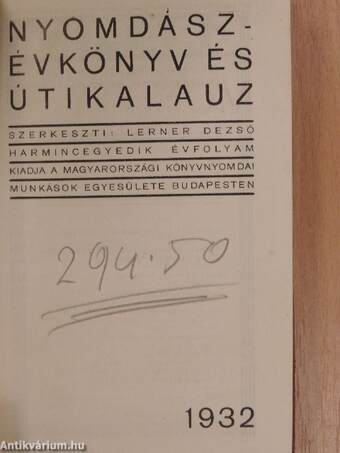 Nyomdászévkönyv és útikalauz 1932.