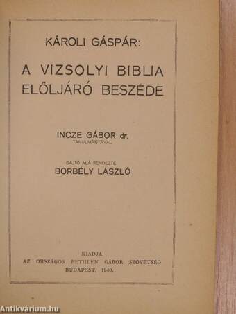 A Vizsolyi Biblia előljáró beszéde