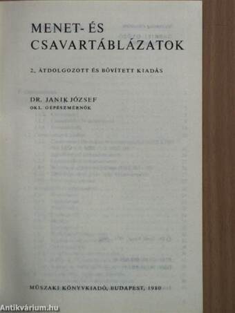 Menet- és csavartáblázatok