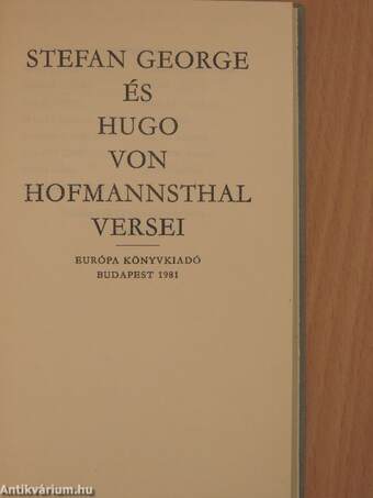 Stefan George és Hugo von Hofmannsthal versei