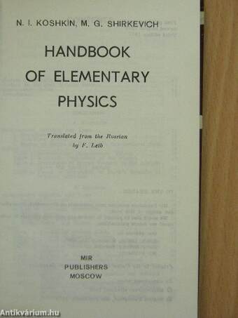 Handbook of Elementary Physics