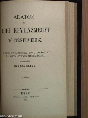 Adatok az Egri egyházmegye történelméhez II. kötet III-IV. füzet