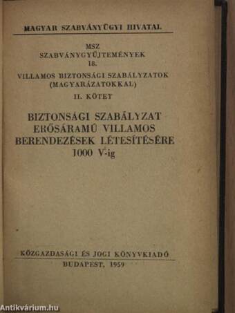 Biztonsági szabályzat erősáramú villamos berendezések létesítésére 1000 V-ig